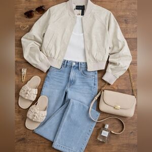 Cropped faux leather bomber jacket